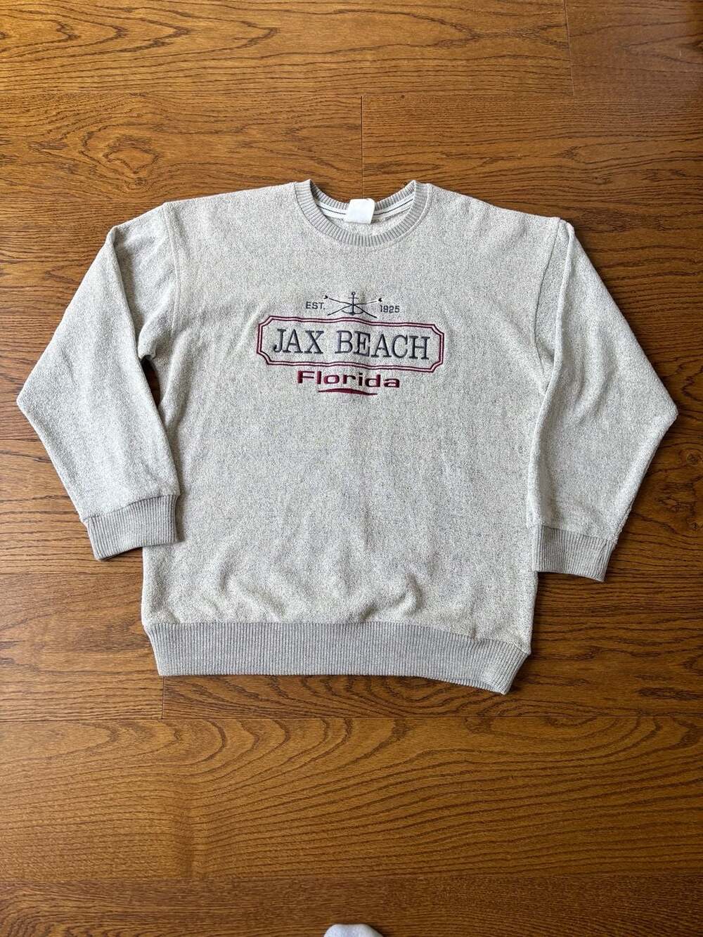 Pacific & Co. Jax Beach Florida Embroidered Gray Crewneck Sweatshirt